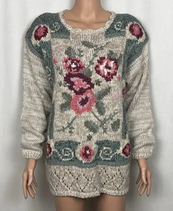 Vintage Shenanigans Damenpullover Größe Medium handgestrickt Blumenmuster - Bild 1 von 7