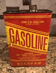 Vintage Stancan 1 One Gallon Tin Metal Gas Gasoline Petrol Oil Can Shop Décor - Picture 1 of 9