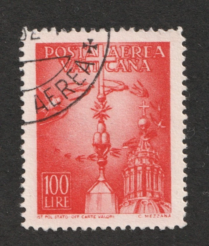 Ciudad del Vaticano 1947 Sc# C15 - Golondrinas volando sobre la iglesia de San Pablo. Cv$9 usado Foto 1 de 1