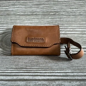 Hartmann Brown Leather Tri Fold Luggage ID Tag  4” X 2.5” - Picture 1 of 7