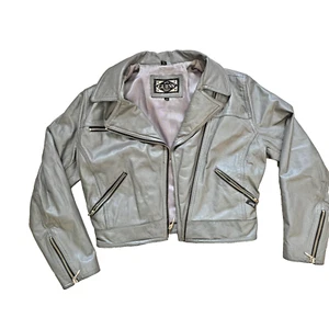 Guess Leather Moto Biker Jacket Zipper Satin Lining Women's Medium Vintage - Picture 1 of 10