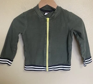 Tea Collection Boys Bomber Zip Jacket GreenYellow Stripe French Terry Size 5 - Picture 1 of 8