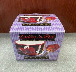 Red Hat Society Dip Bowl w/ Spreader Ceramic Set in box - "Ladies In Red"