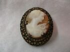 Antique bronze tone Brooch carved Cameo