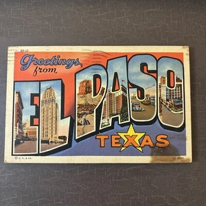 GRANDE LETTERA Cartolina Saluti da EL PASO TEXAS 1943 Fort Bliss timbro postale - Foto 1 di 6