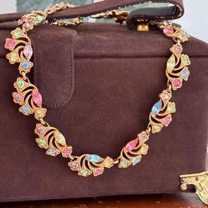 Vintage Bogoff Pastel Rhinestone Necklace - Picture 1 of 8