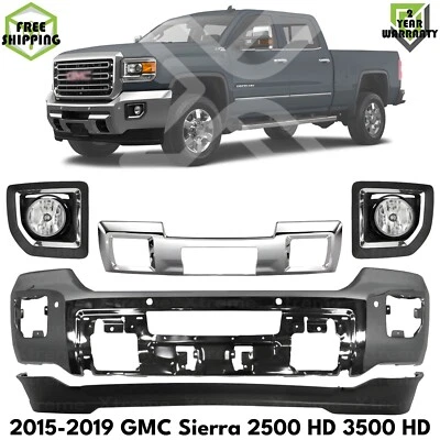 Front Bumper Chrome & Fog Lights Kit For 2015-2019 GMC Sierra 2500 HD 3500 HD Foto 1 de 4