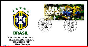 3279 BRAZIL 2014, CENTENARY OF BRAZILIAN FOOTBALL SOCCER TEAM, C-3370-72, FDC