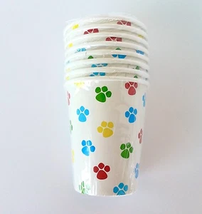 Child's Birthday or Pet Party Multi Color Paw Print Hot or Cold Cups, 8 in Pak - Picture 1 of 3