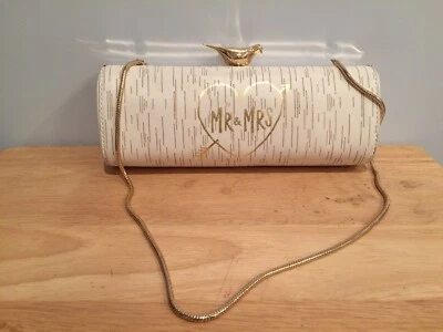 Bellas de boda Kate Spade Sr. y Sra. Bolso de Mano Nupcial Crema Pájaro Abedul Usado Foto 1 de 4