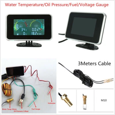 12V/24V Universal LCD Car Truck Oil Pressure Water Temp Fuel Gauge Voltage Meter - Image 1 of 4