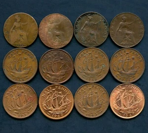12 Great Britain Half Penny Coins 1916-1967 Dates In Description - Picture 1 of 2