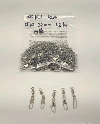 100PCS Fishing Barrel Swivel with Interlock Snap Fishing Swivel Size#10 19lb USA - Image 1 of 3