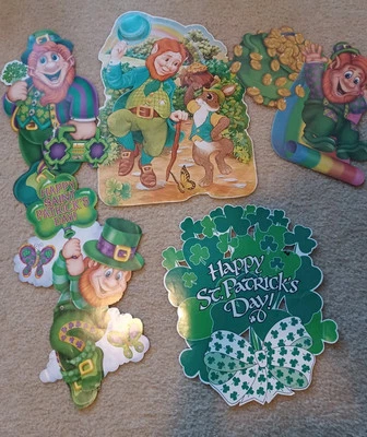Vintage Leprechaun St Patrick Diecuts Cutouts Decoration Shamrocks  - Image 1 of 4