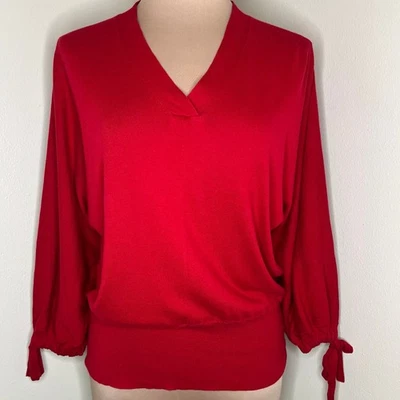 Suéter Blusa Vintage DKNY L/XL Mujer Rojo Tejido Puños Cuello en V Algodón Y2K  Foto 1 de 4