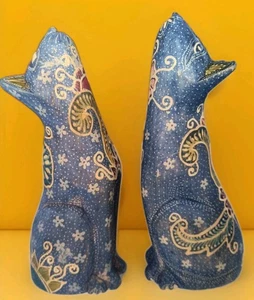 2er Set - Pier1 Balinesische Balsa Handgeschnitzte Indonesien Katze Figuren - Bild 1 von 6