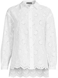 Adrianna Papell NWT White EYELET EMBROIDERY SHIRT High-Low Button-Up Top XL $89 - Picture 1 of 6