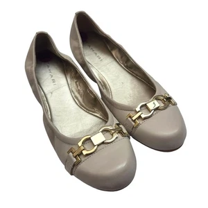 Tahari Leather Ballet Flats Gold Horsebit Cream Size 8.5 Style Vera - Picture 1 of 9