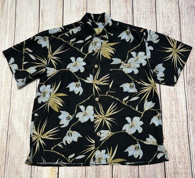 Joe Marlin Shirt Mens Medium Black Blue Hawaiian Rayon Surfer Loose Flowy Flower - Image 1 of 4