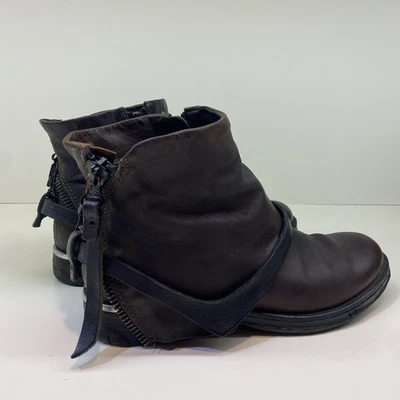 Beautiful Vtg A.S.98 Ankle Calf Leather Biker Cowboy Boots Spur Choc Brown EU 38 - Image 1 of 4