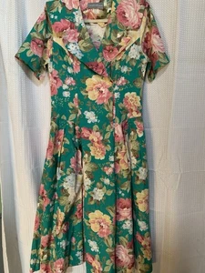 Vestido Floral Carol Anderson California Talla 10 Manga Corta Vintage Verde Rosa - Imagen 1 de 10