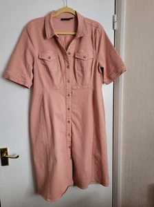 Nina Leonard Short Sleeve Button Up Stretch Denim Dress Size L / XL peachy pink - Picture 1 of 6