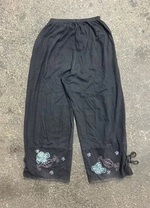 Pantalones de lino Blue Fish Wideleg para mujer 2 negros Lagenlook florales vintage - Imagen 1 de 11