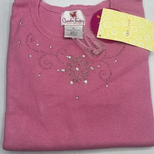 NWT Quacker Factory Pink Snowflake Sweater Women's Sz XL Rhinestone Short Sleeve - Picture 1 of 5