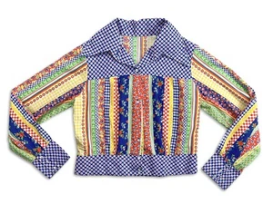 VINTAGE 60S HER MAJESTY BOHO HIPPIE MOD CROPPED LS TOP SHIRT - Picture 1 of 9
