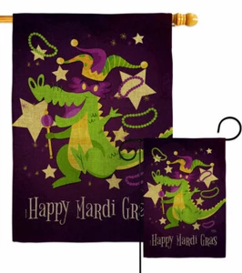 Mardi Gras Alligator Burlap Gardn Flag Springtime Decorative Gift Yard Banner - Picture 1 of 19
