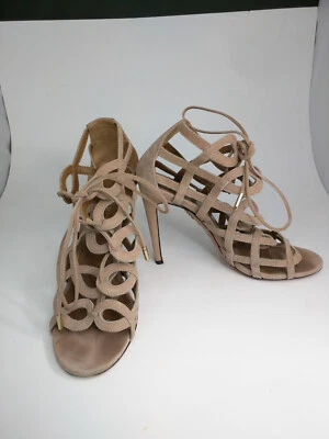 Sandalias de aguja Aquazzura x Olivia Palermo color rosa gamuza recortadas con cordones 36 Foto 1 de 4