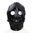  Leather Full Head Hood Headgear With Mouth Gag Ball Eye Mask Bondage Unisex