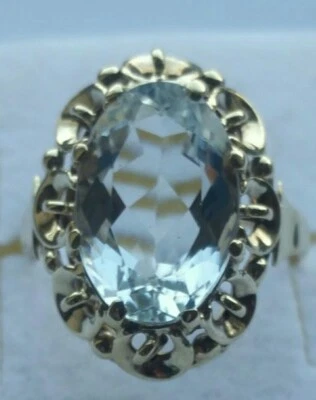 6,31ct Aquamarin Solitär Ring Gold 585 Altgold kein Schmelzgold Handmade wie neu - Bild 1 von 4