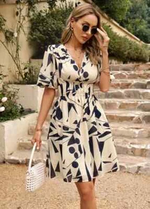 Vestido Mujer Corto Elegante Beis Negro Suave Bohoo Elegante 70343 - Imagen 1 de 3