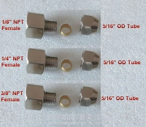 Adaptador de latón hembra NPT tubo OD a tubo de compresión de montaje de 5/16" u 8 mm - Imagen 1 de 1