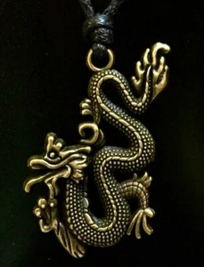 Chinese Dragon Bronzed Pendant Serpent Gothic Biker adjustable cord - Picture 1 of 2