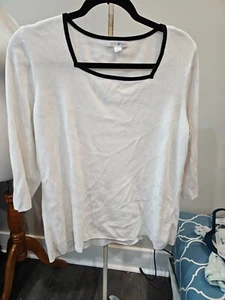 Roz & Ali 3/4 Sleeve White with black trim box neck Top Size 3X - Picture 1 of 5