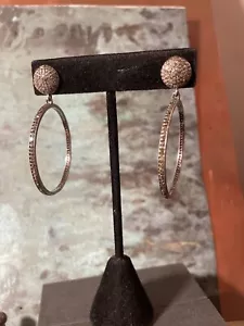 925 Dazzling Sterling Black Rhodium Diamond Hoop Dangle Earrings - Picture 1 of 16