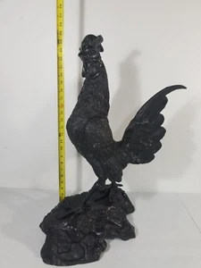 Stunning Black Metal Rooster Sculpture. Life Size 25" Tall. - Picture 1 of 12