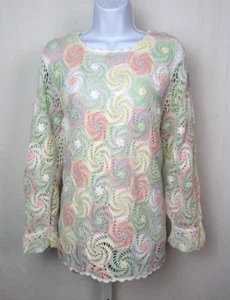 VINTAGE 1980er BFA CLASSICS GEHÄKELTES BLUMEN TOP GRÖSSE MEDIUM BAUMWOLLE RAMIE GEFÜTTERT - Bild 1 von 19