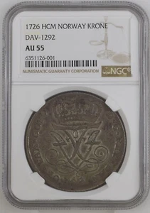 1726 HCM Norway Krone NGC AU-55 DAV-1292 - Picture 1 of 2