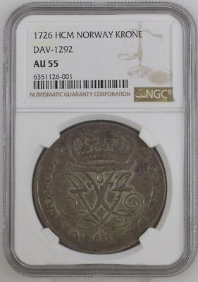 1726 HCM Norway Krone NGC AU-55 DAV-1292 - Image 1 of 2