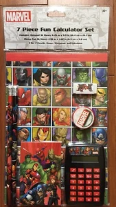 MARVEL 7 PIECE CALCULATOR SET CONTAINS NOTE & MEMO PAD, PENCILS, ERASER & MORE - Picture 1 of 2