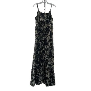 Express Black Tan Floral Print Women's Tank Maxi Sundress L - Polyester Preowned - Picture 1 of 5