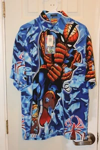 blue Marvel Comics “SPIDERMAN” collared button-down short-sleeve shirt (NWT) - M - Picture 1 of 6