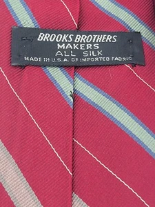 Brooks Brothers MAKERS Silk Tie Red Blue Green Striped REPP Pattern Ivy VTG O050 - Picture 1 of 7
