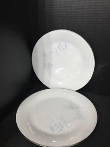 2-Noritake Virtue Dinner Plate Blue Rose Platinum Trim Porcelain Japan 2934 - Picture 1 of 5