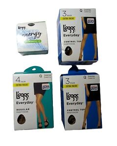 Size Q L'eggs Everyday Pantyhose Suntan & Leggs Sheer Energy Black 11 PAIR LOT