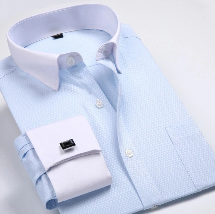 Mens Long Sleeves Shirts Dress Slim Fit French Cuff Formal With Cufflinks Shirts - Image 1 of 4