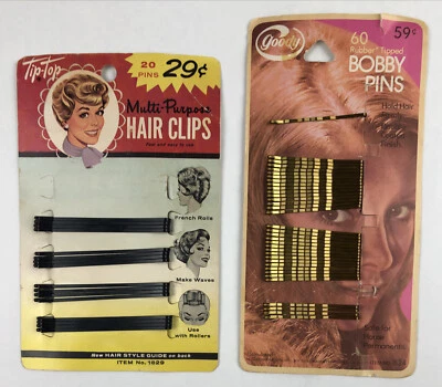 Mixed Lot of Bobby Pins New on Card Goody and Tip Top Hair Clips Vintage  - Image 1 of 4